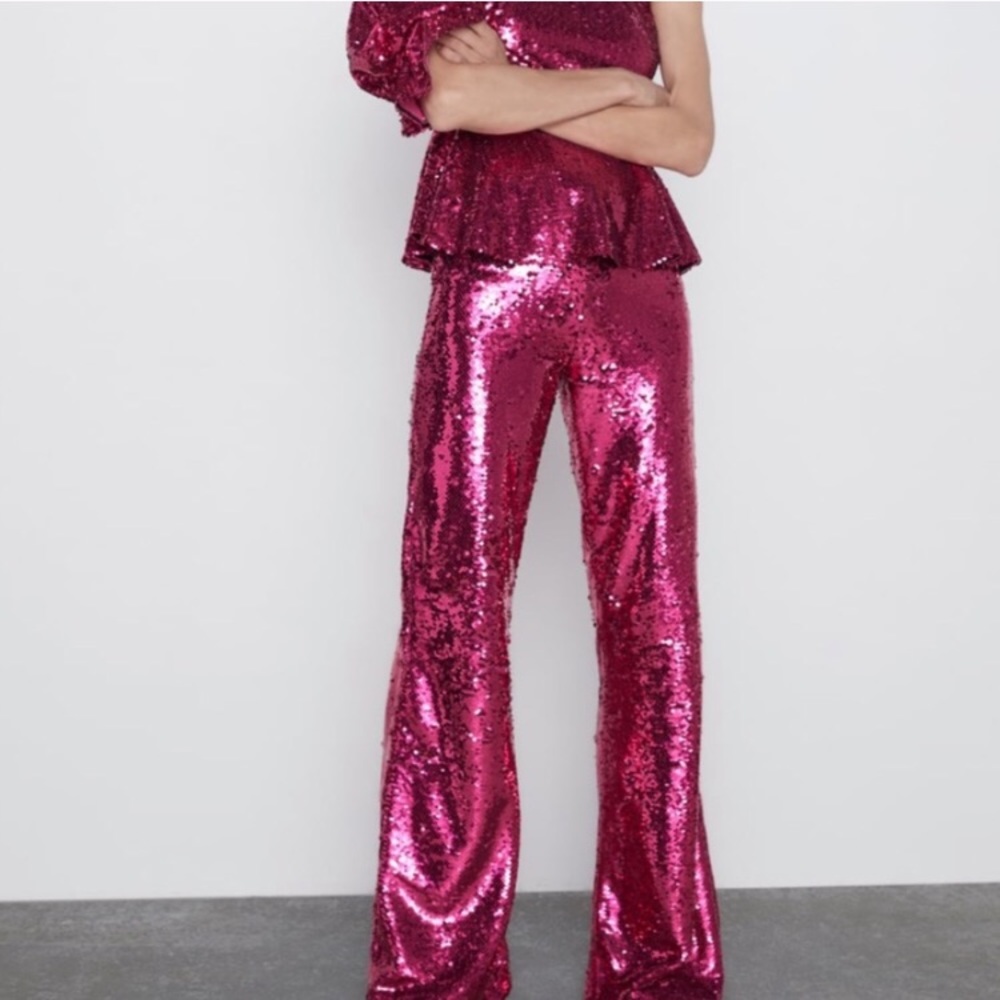 Zara Pink Sequin Flared Pants